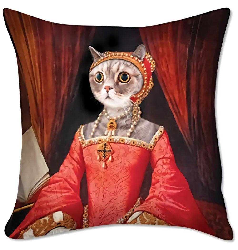 New Renaissance Cat Cats Gray Tabby Kitten Medieval Pillow Cover Home Decor Gift